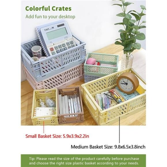 Mini Foldable Plastic Storage Baskets Set of 4 Small Drawer Organizer Crates - Picture 6 of 7